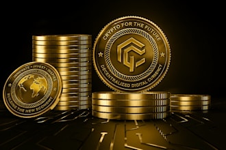 design 3d gold crypto coin, tokon logo, bitcoin, nft, crypto and currency
