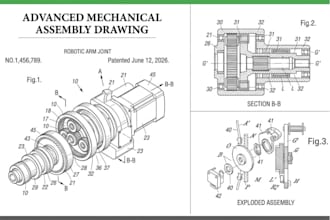 do technical drawing patent drawings and technical line art for manufacturing
