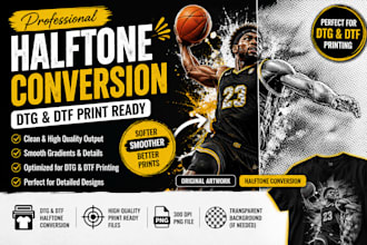 convert your design to halftone for dtg dtf high quality print