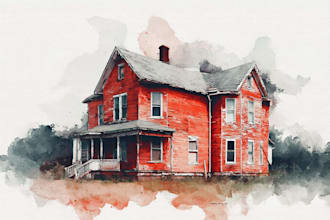 create house and building photo into watercolor art
