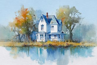 house in watercolor painting style
