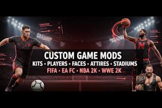 custom kits, players, attires, faces, stadiums for FIFA, ea fc, nba 2k, wwe 2k
