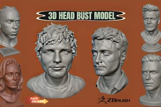 sculpt a realistic 2d photo to 3d head bust for 3d printing