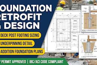 provide foundation retrofit plan deck post footing sizing underpinning detail
