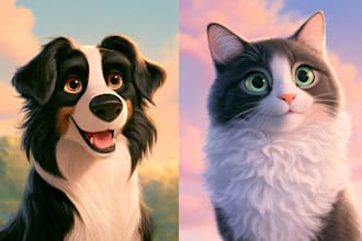 create a cute animated cartoon pet portrait from your photo