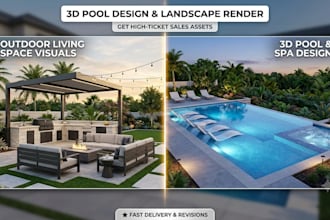 3d pool design landscape render outdoor living space 2d site plan, park layout