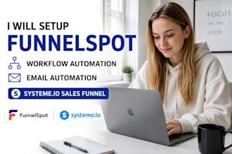 setup funnelspot workflow automation, email automation, systeme io sales funnel