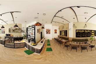 be interior architect, optimize cafe interior, cgi drive thru restaurant render