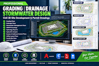 design grading plans, drainage plans, stormwater and civil 3d plans