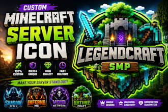 create a bold minecraft server icon and brand logo