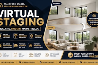 do realistic real estate virtual staging furniture placement renovation listing