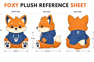 design detailed custom plush toy reference sheet and stuffed animal toy pack
