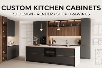 design custom kitchen cabinets with 3d render and shop drawings