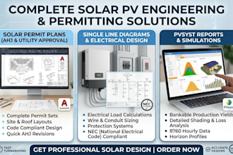 design solar permit plans, single line diagrams, and pvsyst reports
