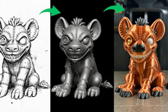 convert 2d to 3d model image to 3d figurine stylized character for 3d printing
