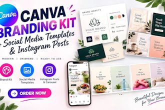 design canva branding kit, social media templates and instagram posts, carousel