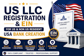 do US llc registration and ein for US and non US resident, USA bank creation