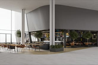 retrofit nostalgic restaurant interior, aesthetic bar, shopping mall,café render