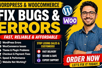 fix wordpress webseite an error or bug with woocommerce to develop your business