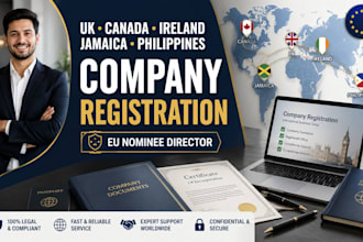 register your UK, canada, ireland, jamaica, philippines company with eu nominee
