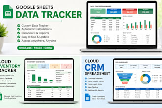 setup google sheets data tracker, cloud inventory tracker cloud CRM spreadsheet