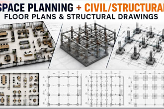 create space planning, floor plans and civil structural cad drawings