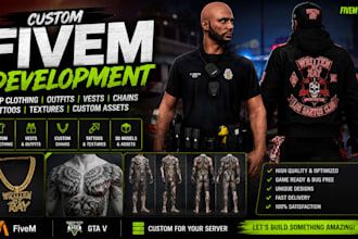 create custom fivem eup clothing, biker tattoo clothes vests chains and outfit