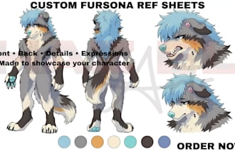 create a custom furry character reference sheet and fursona design