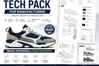create custom shoe, sneaker and  footwear tech pack