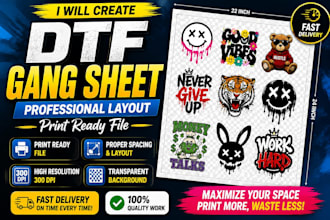 create a professional dtf gang sheet layout for printing