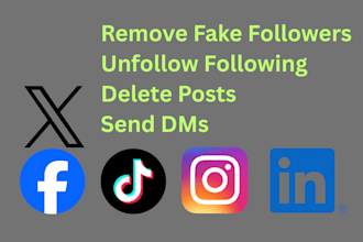 unfollow instagram and twitter followings, delete tweets and posts, send dms