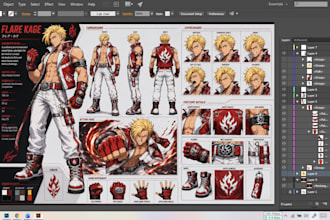 anime style character design sheets with turnaround, expression, outfit design