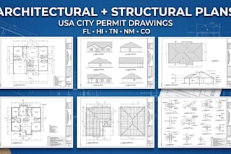 do fl, hi, tn, nm, co, architectural, structural drawings for USA city permit