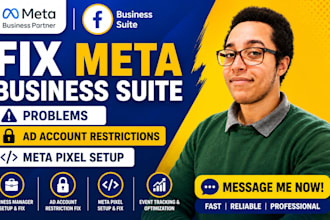 fix meta business suite problems, ad account restrictions and meta pixel setup