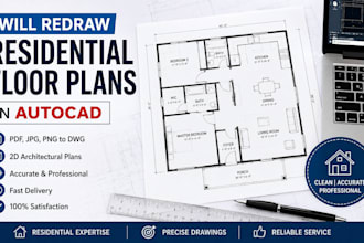 redraw residential floor plan in autocad, PDF to dwg, 2d architectural plans