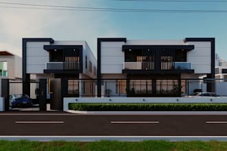 produce cgi building external for presentation,terraced property visual,driveway