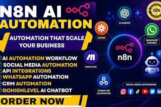 build n8n social media automation, zapier n8n ai agent make com whatsapp chatbot