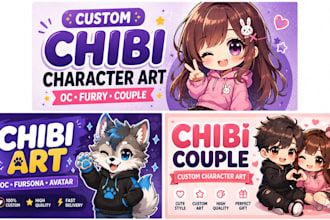 draw custom chibi character art, oc, furry and couple