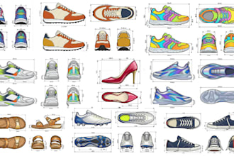 shoe tech pack, footwear design, sneakers, heels, custom shoe for manufacturing