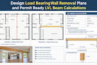 design load bearing wall removal plans and permit ready lvl beam calculations