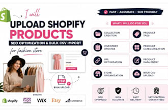 upload shopify products, SEO optimization and bulk CSV import for fashion store