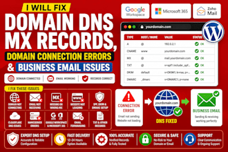 fix domain dns mx records, domain connection errors and business email issues