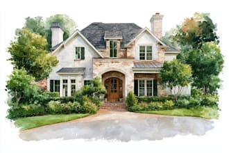 unique style watercolor house portrait