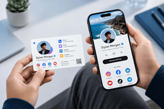 design a modern clickable digital business card with qr code and vcard