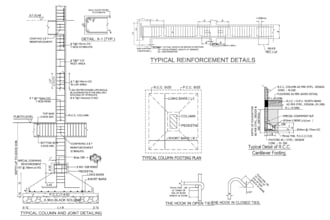 outline steel structural drawing,rc footing plan for rebar, typical joint detail
