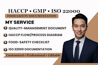 prepare haccp, gmp and iso 22000 documentation for food businesses
