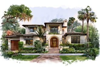 paint custom digital watercolor house for you