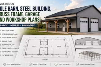 design pole barn, steel building, truss frame, garage and workshop plans