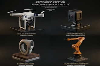 do 3d hard surface modeling mechanical cad product design game prop model