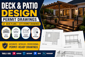 create deck, patio design, city permit drawings for adults, deck plans